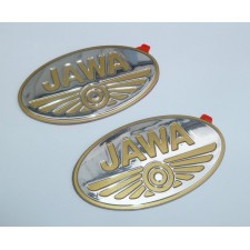 STICKERS 3D - JAWA - PAIR - CHROME BACKGROUND, GOLD LETTERS (INDIA MADE, UNI PART)
